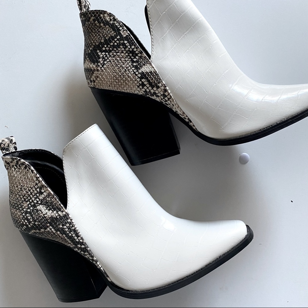 Qupid White Croc & Snake Skin Bootie